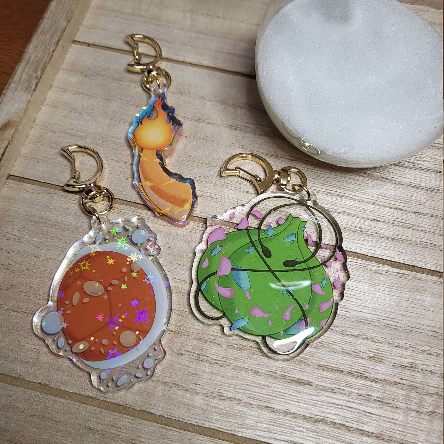 Pokemon Inspired Keychains | Bulbasaur Keychain | Charmander Keychain | Squirtle Keychain | Childhood Nostalgia | Glitter & Holographic